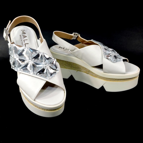 MALLY SHOES Shoes - MALLY 🇮🇹 WOMEN'S WHITE LEATHER COMFORT PLATFORM SUMMER SANDALS